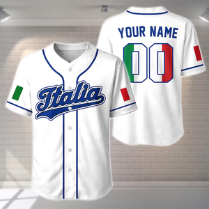 Maillot de baseball personnalisé, design aux couleurs de l'équipe italienne avec emblème, fabrication OEM POD, nom et numéro d'équipe personnalisés, maillot de sport pour homme - Product Image 3