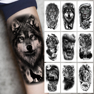 Adesivo del tatuaggio animale a mezzo braccio grande immagine leone tigre lupo trasferimento dell'acqua del tatuaggio adesivo - Product Image 1
