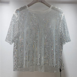 Luxury <strong>Sequin</strong> Embroidery <strong>Mesh</strong> See Through Shirt Women Sexy Bead Lace Short <strong>Tops</strong> - Product Image 5
