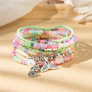 <span class=keywords><strong>Bracelet</strong></span> bohème coloré perles de riz <span class=keywords><strong>Bracelet</strong></span> femmes mode bijoux coquille tortue queue de sirène bracelets porte-bonheur ensembles de bracelets empilés - Product Image 1