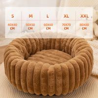 Coussin rond de luxe pour animaux de compagnie, en peluche côtelée épaisse rayée, doux et moelleux, pour chiens et chats, couleur personnalisable, lavable, vente en gros directe usine
