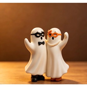 Vente en gros de sculptures en résine faites à la main et peintes sur mesure pour couple d'Halloween, motif Citrouille, Chevalier, Mariée, style dessin animé amusant, pour décoration - Product Image 3