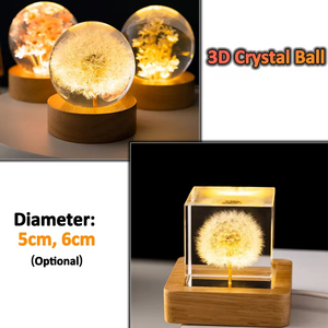 Lampe de table en bois moderne avec boule de cristal et fleur de pissenlit, alimentée par batterie, LED, commande tactile, décoration d'intérieur, veilleuse - Product Image 2
