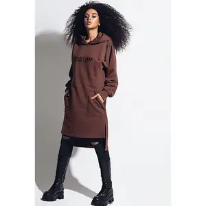 2020 Herfst En Winter Nieuwe Hooded Eenvoudige Brief Afdrukken Vrouwen Trui Losse En Comfortabele Mid-Lengte Jurk