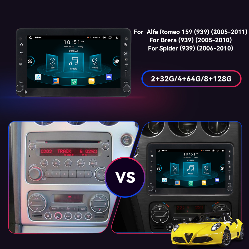 Autoradio Android 14 Per Alfa Romeo 159 Brera Spider CarPlay BT Wifi RDS Gps