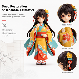 Figurine d'action en vinyle MEIYAN OEM personnalisée, Kimono traditionnel <span class=keywords><strong>japonais</strong></span>, design original, figurine de fille anime pour exposition, vente en gros - Product Image 2