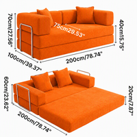 Sofá Cama Modular de Dos Plazas Convertible, Cuadrado, Espuma de Alta Densidad 60D, Moderno, 4 Opciones de Tamaño, para Sala de Estar, Apartamento, Hotel