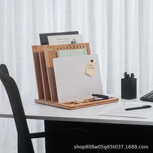 Organizador de oficina de madera HoffengWell, estante de almacenamiento de escritorio de 4 capas para documentos, libros, archivos, color madera natural, forma rectangular - Product Image 3