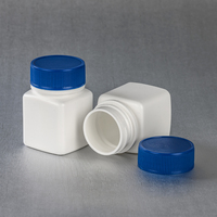 Flacons carrés blancs en PE de 40 ml avec bouchon à vis bleu côtelé – Contenants en plastique vides pour le stockage de médicaments et de comprimés en pharmacie