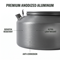 Hervidor de Camping de Aluminio Anodizado de 1.1L con Revestimiento Cerámico y Asa Plegable, Venta al Por Mayor OEM, Tetera para Senderismo, Pesca y Camping al Aire Libre