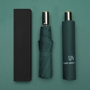 Dd4264 Parapluies pliants 3 sections blancs personnalisés pas chers, coupe-vent portables anti-UV automatiques avec logo, en coffret cadeau - Product Image 1