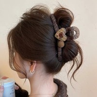 Nouvelle Pince à Cheveux Haut de Gamme en Tissu à Carreaux Marron avec Nœud, Grande Taille, Faite à la Main, Type Pince Requin pour Chignon, Accessoire de Coiffure pour l'Arrière de la Tête