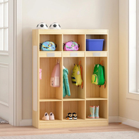 Armoire de rangement autoportante en bois pour tout-petits, avec crochets pour manteaux, style Montessori, pour garderie, sacs à dos, chaussures, organisateur pour enfants d'âge préscolaire
