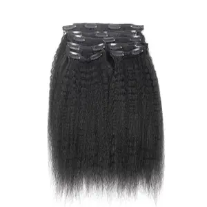 Clip en Cabello 100% humano para las mujeres negras luz Yaki recta Clip Ins extensiones de 8 piezas y 100 g/Set Remy clip brasileño pelo