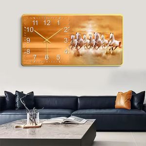 Orologio da <span class=keywords><strong>parete</strong></span> dorato di alta qualità pittura di cristallo immagine del paesaggio del cavallo orologio da <span class=keywords><strong>parete</strong></span> digitale di lusso per la decorazione della casa - Product Image 1