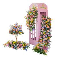 Rangkaian Bunga Booth Telepon Baru untuk Latar Belakang Pernikahan Seri Gaya Monet, Bola Bunga Mawar, Bunga Buatan, Photobooth