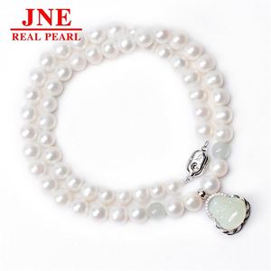 Natural Pearl Necklace White Round Beads Hetian Jade Diamond Buddha Pearl Necklace Mother's Gift for <strong>Elders</strong> Mother's Day - Product Image 5