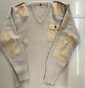 Pull tactique DF18 kaki à col en V, tricot côtelé, avec empiècements renforcés aux coudes et aux épaules, poche boutonnée sur la poitrine - Product Image 1