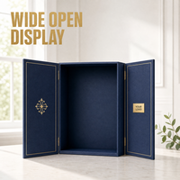 Individuelles Logo Marineblaue Starre Doppeltür-Geschenkbox mit Goldfolienrand und Metallscharnieren für Luxus-Geschenkverpackungen Großhandel