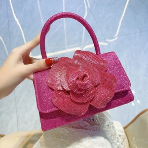 Women's New Celebrity Shiny Rhinestone Rose Flower Chain <b>Small</b> Square Crossbody <b>Bag</b> Portable Polyester Magnetic Tanjing - Product Image 1