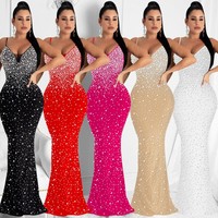 Robe longue à manches courtes en maille florale, col en V, style européen et américain, sexy, tendance, avec estampage à chaud, pour femmes, vente en gros
