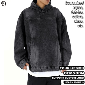 Benutzer definierte Hersteller Casual Denim Hoodies Jacken Vintage Distressed <span class=keywords><strong>Jean</strong></span> Übergroße Sweatshirts Pullover Tops für Männer Stylish - Product Image 4