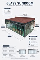 Solárium de Vidrio con Techo Fijo de Fábrica HUACAI, Protección para Todas las Estaciones, Marco de Aluminio para Patio Exterior