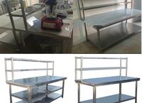Plan de travail de cuisine commerciale résistant à la corrosion SY, double passage, en acier inoxydable poli, comptoir de découpe modulaire