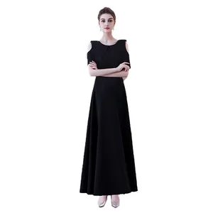 Hot sale evening dresses ladies sexy halter solid long black evening gown bridesmaid dress