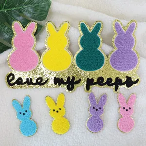 Ostern auf Lager Kaninchen Bad Bunny Logo Eisen auf Glitzer Chenille Patches