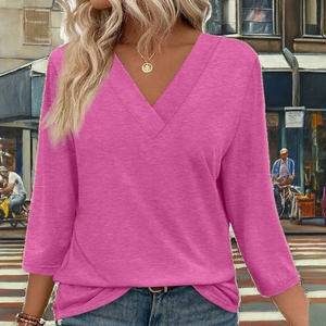 2026 New Women's Casual V-Neck Knitted T-Shirt Comfortable Polyester/Cotton Long Sleeve Solid Color Anti-Pilling Versatile - Product Image 2
