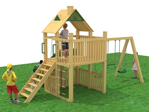 Conjunto de juegos infantiles personalizado de fábrica, no estándar, con escaleras, tobogán y columpio - de madera natural, apto para niños, para exteriores - Product Image 5