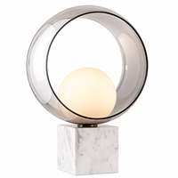Lampe de table sculpturale en marbre, style luxe discret, avec abat-jour circulaire en verre gris fumé, éclairage G9 pour chambre, salon, entrée, décoration intérieure