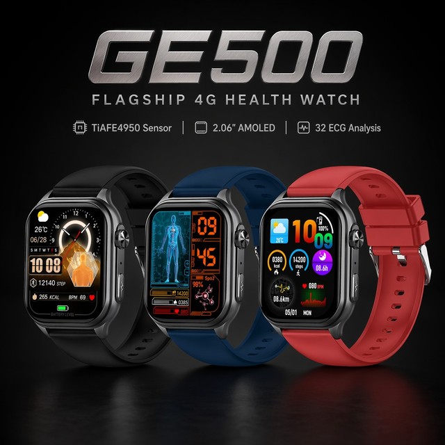 4G Smart Watch ECG AI 32 Diseases Analysis HRV EDA Temperature Blood Oxygen Sleep Monitor SOS Call GE500 Smart Watch 2026
