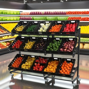 Exhibición de supermercado de frutas y verduras frescas de un solo lado, soporte para frutas y verduras, estante para góndola con <span class=keywords><strong>Baseket</strong></span> - Product Image 2