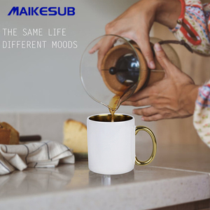 Tasse à Sublimation en or 11oz, en céramique unie, personnalisée, avec poignée en or, livraison gratuite - Product Image 4