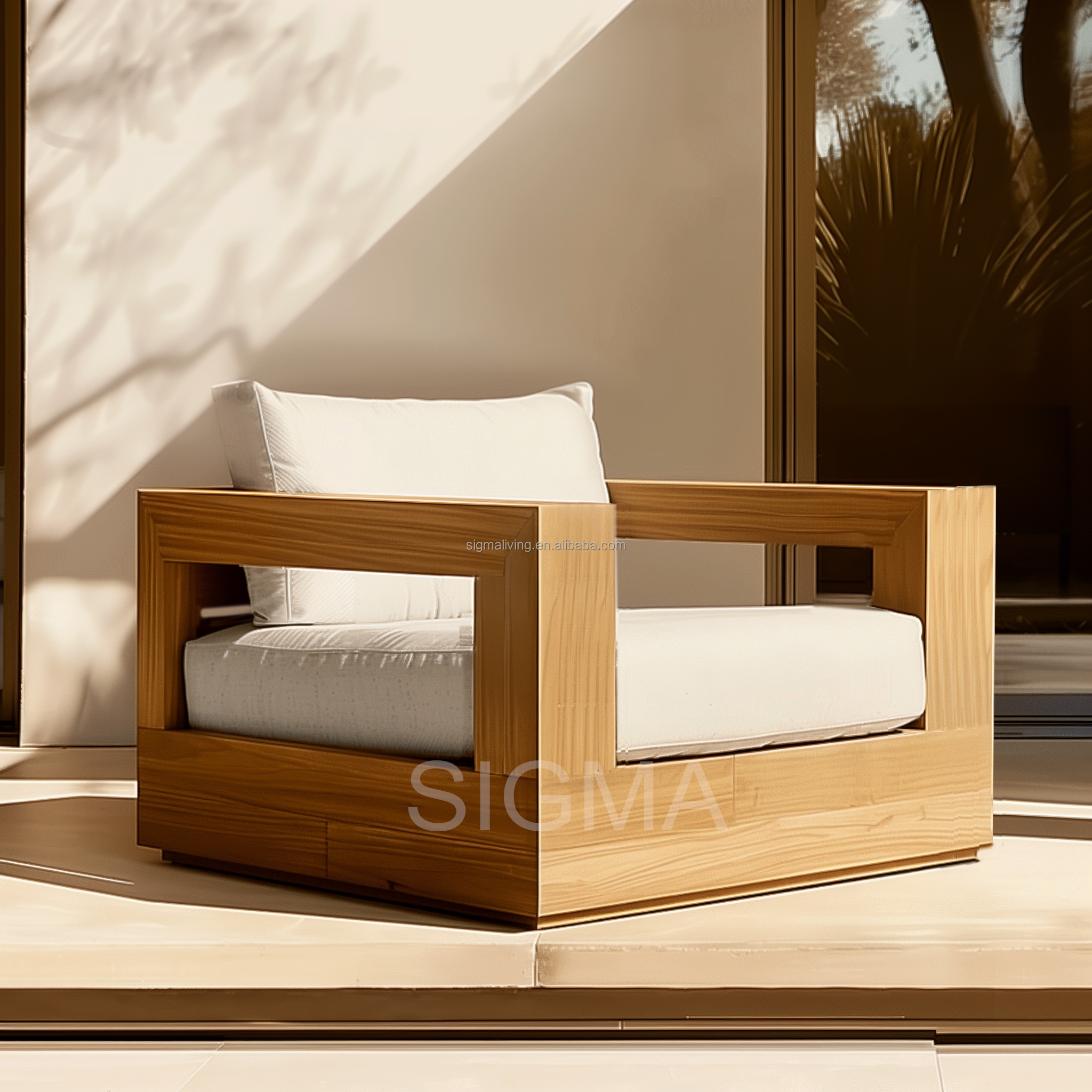 New Design Sigma Luxury Outdoor Hotel Villa Garden Sofa Backyard Wooden Furniture Solid Teak Wood Sofa Sets