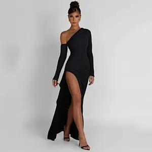 2021 기하학 스타일리스트 숙녀 섹시한 깊은 V 레이스 인쇄 랜턴 슬리브 여성 섹시한 드레스