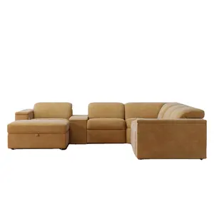 Ultra Lounge Square Arm Leather Couch Set 7-Piece Reclining Sofa Sectional Italian Leather Sofa Luxury Living Room Furniture