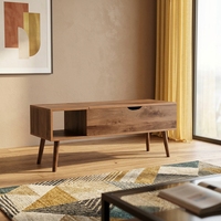 Table basse carrée FONDLIVE en chêne avec plateau relevable, design scandinave moderne en bois, 3 tiroirs, marron classique personnalisé
