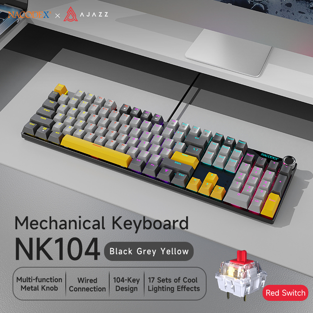 Ajazz NK104 Keys Red Switch Gaming Keyboard Anti-ghosting Ergonomic Gamer Office Laptop Computer Wired Mechanical Keyboard