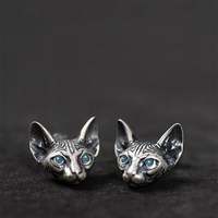 Gothique Punk Vintage Argent Plaqué Sphinx Chat Boucles D'oreilles pour Femmes Hommes Personnalité Creative Chat Boucles D'oreilles Mode Bijoux Cadeaux