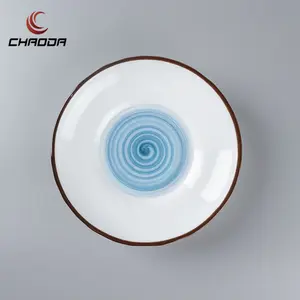 Sublimation Round Customization Logo Printing Matte White Blue Ceramic Restaurant School Dishes Plates For Dinner Lunch Camping