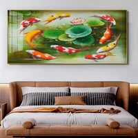 Peinture murale moderne de poisson Koi en porcelaine de cristal de luxe Lucky Koi, art moderne pour le salon, décoration de la maison