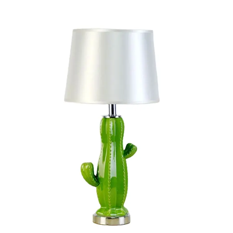Modern Design Green Cactus Base Bedside Lamp Home Hotel Decor Simple Ceramic Table Lamps