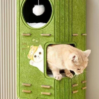 Arbre à chat intégré à double niveau, résistant à l'usure, avec panneau à gratter, nid et maison pour chat fermée