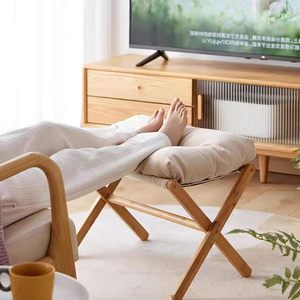 आधुनिक पंड सोफे स्टूल मोटी कपास कुशन फोफोल्डिंग फुटरेस्ट छोटे एक्सेंट ओटामन बांस x पैर बेडरूम के रहने के लिए - Product Image 4
