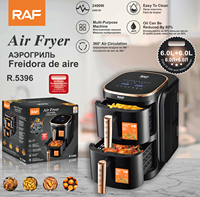 Freidora de Aire de Doble Capa RAF R.5396, 6+6L, Eléctrica, Sin Aceite, Inteligente, Digital, con Doble Cesta