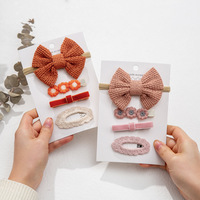 4 pièces/lot Crochet marguerite bébé filles cheveux arcs velours Snap Bobby tricoté élastique Nylon bandeaux cheveux accessoires ensemble pour enfants