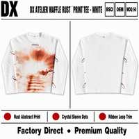 T-shirt à manches longues Custom Atelier Waffle 280gsm, imprimé abstrait rouille, manches à pois cristallins, finition ruban, style streetwear, OEM ODM